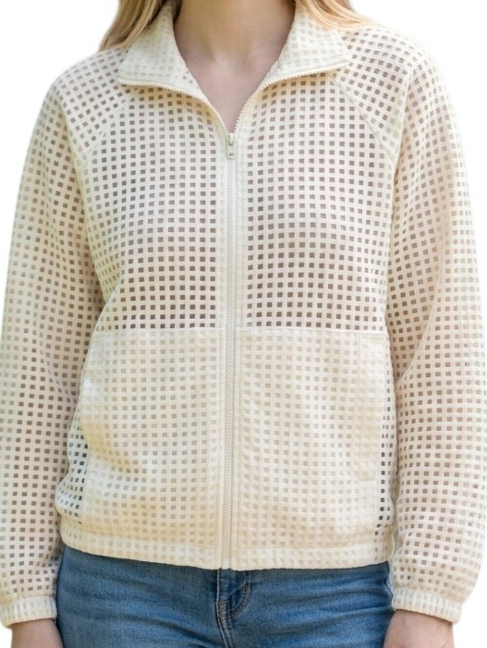 Fabletics Light Cream Mesh Zip-Front Jacket - Picture 2 of 8